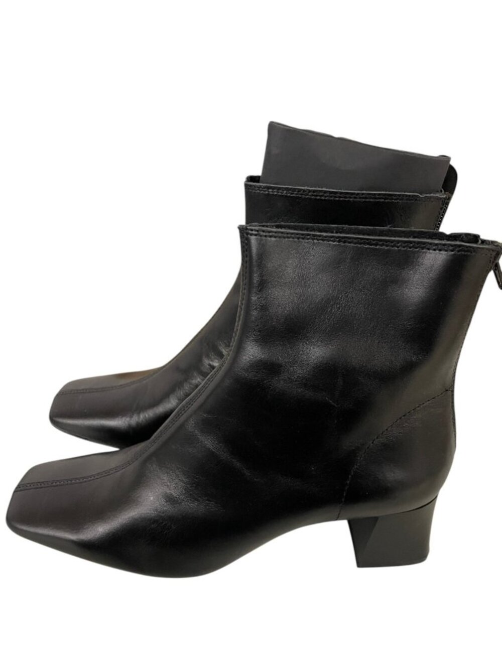 Mango Ankle Boots Womens Size 37 US 6.5 Black Leather Square Toe Block Heel NWB